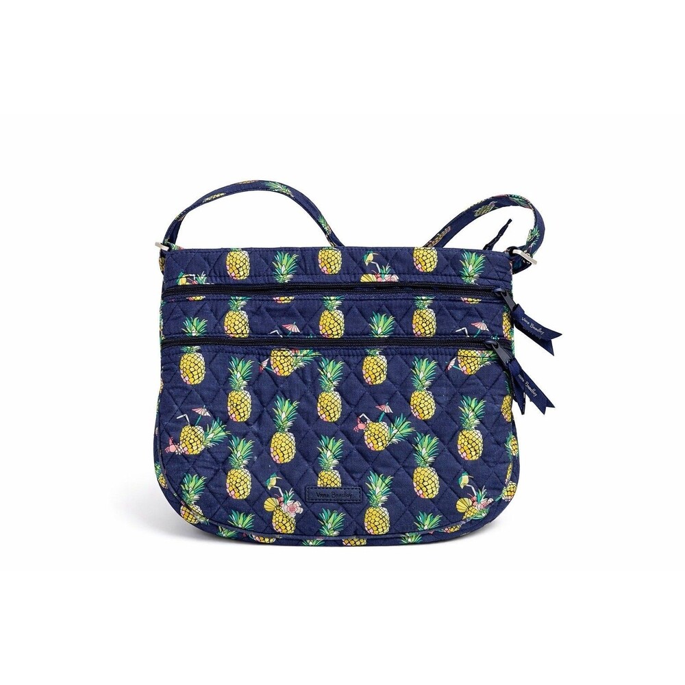 Vera Bradley Crossbody Bag Pineapple Print Quilted Cotton Purse Navy Tropical VG